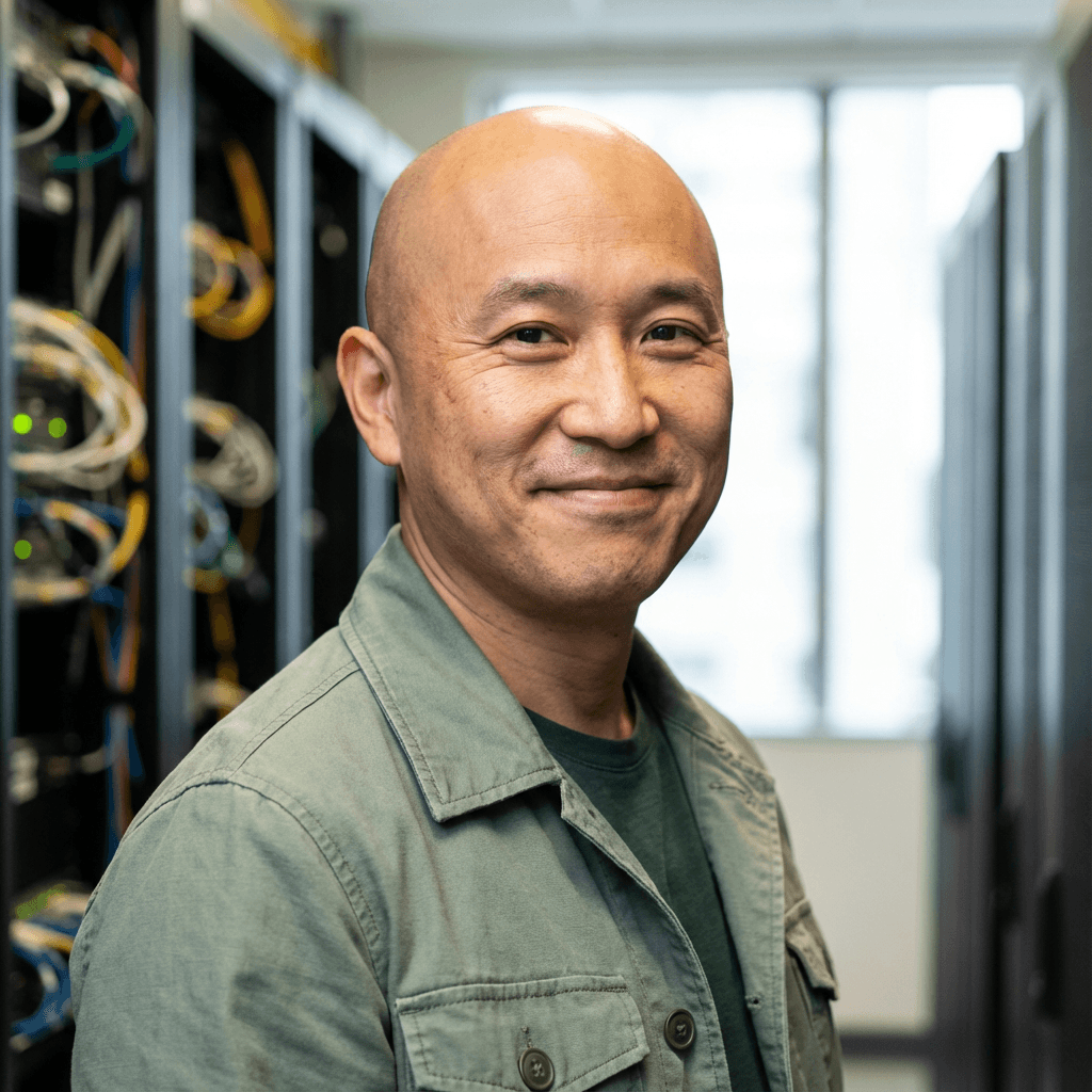 Professional headshot of a male IT consultant in his mid 30s with a calm, confident expression